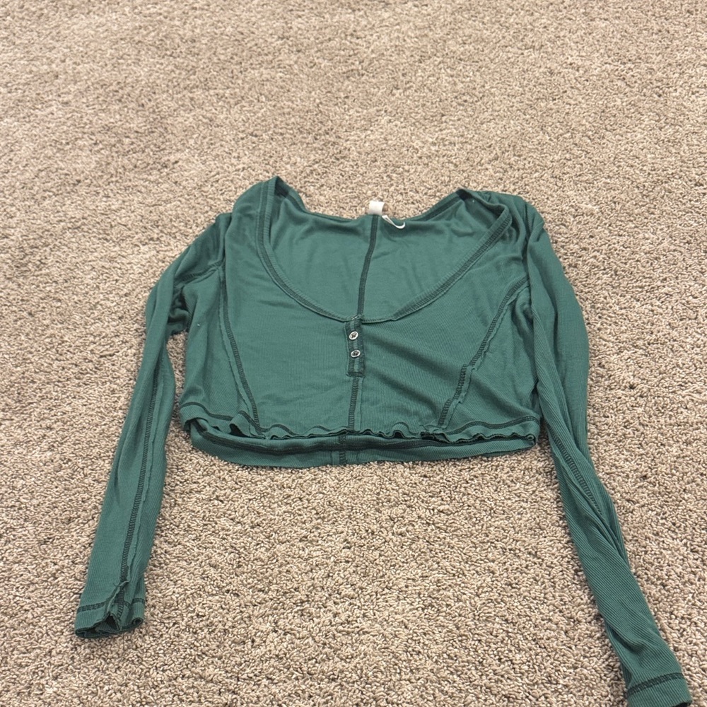 Urban Outfitters Teal Long Sleeve Crop Top